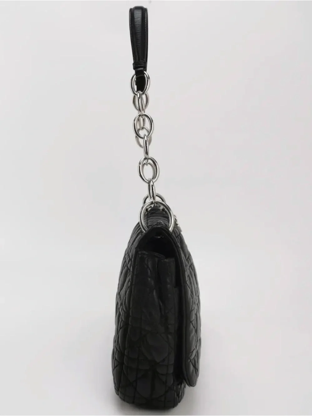 Dior Black Cannage Lambskin Shoulder Bag with Silver Logo Charms